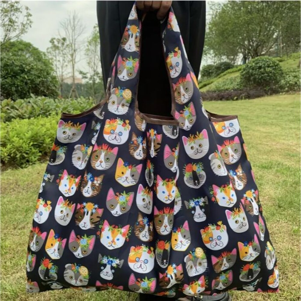 X Large CAT FACES Foldable Nylon Reusable Bag 21"